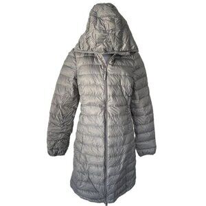 New Quince Womens Lightweight Down Packable Hooded Puffer Jacket Gray Size M